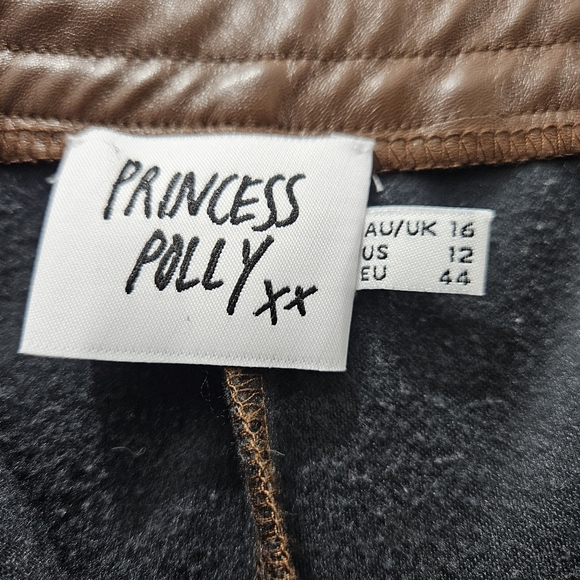 PRINCESS POLLY LOVE CLUB PANTS Brown Vegan Leather size US 12 - Picture 15 of 16